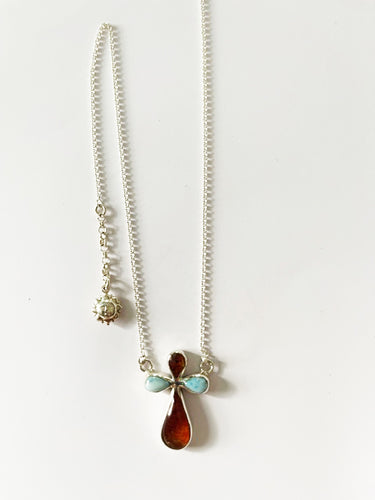 cross larimar amber necklace