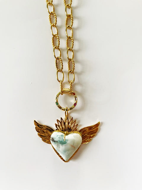 heart wings gold plated necklace