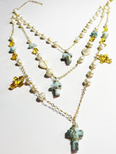 Load image into Gallery viewer, Cross boho larimar amber necklace
