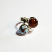 Load image into Gallery viewer, larimar and amber ring
